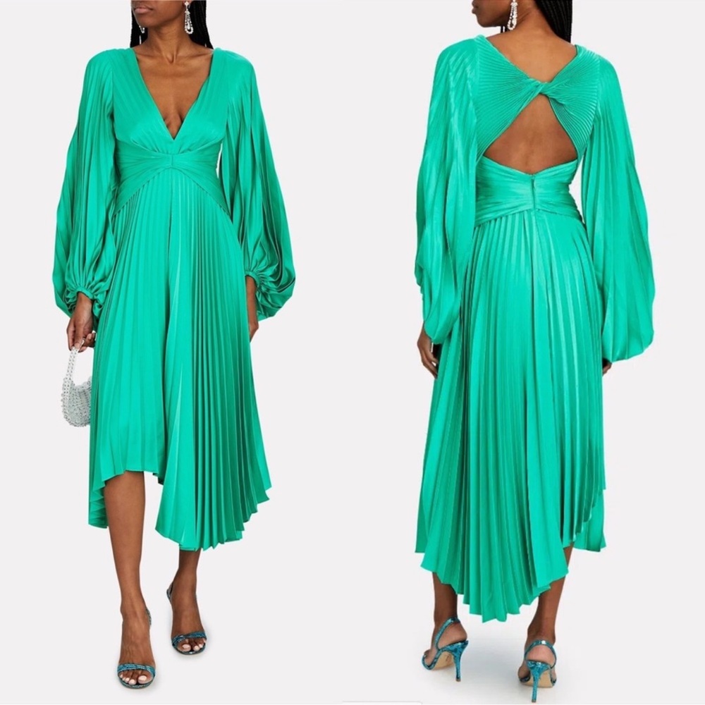 Acler palms pleated satin midi dress